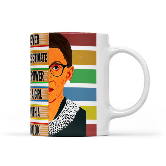 Feminist Ruth Bader Ginsburg RBG Quote Girl With Book - White Edge-to-Edge Mug