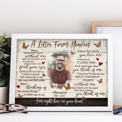 Personalized Photo Memorial A Letter From Heaven For Loss Loved Ones Canvas Prints And Poster