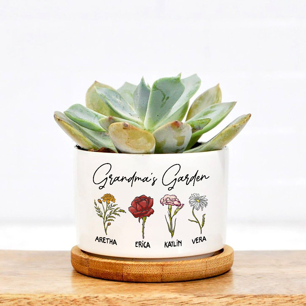 Personalized Grandma's Garden Custom Birth Month Flower Family Plant Pot