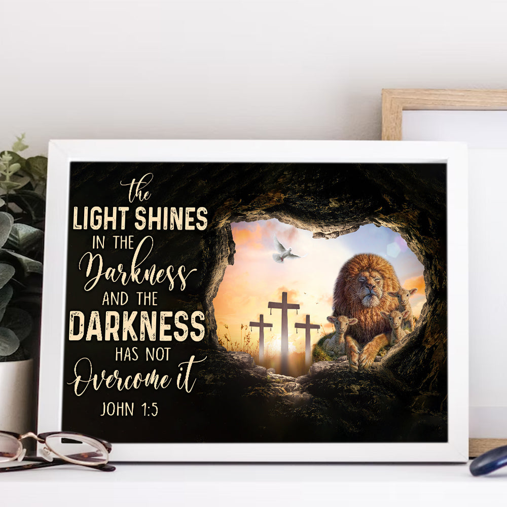 John 1:5 The Light Shines In The Darkness Lion Of Judah Lamb Of God Canvas Prints And Poster