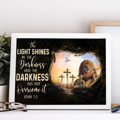 John 1:5 The Light Shines In The Darkness Lion Of Judah Lamb Of God Canvas Prints And Poster