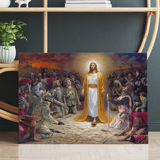 Jesus Christ Soldiers Praying Before The Lord for The Sins Committed Canvas Prints And Poster