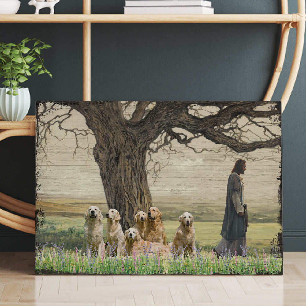 Golden Retriever Dog Walking With God For The Dog Lover Canvas Prints And Poster