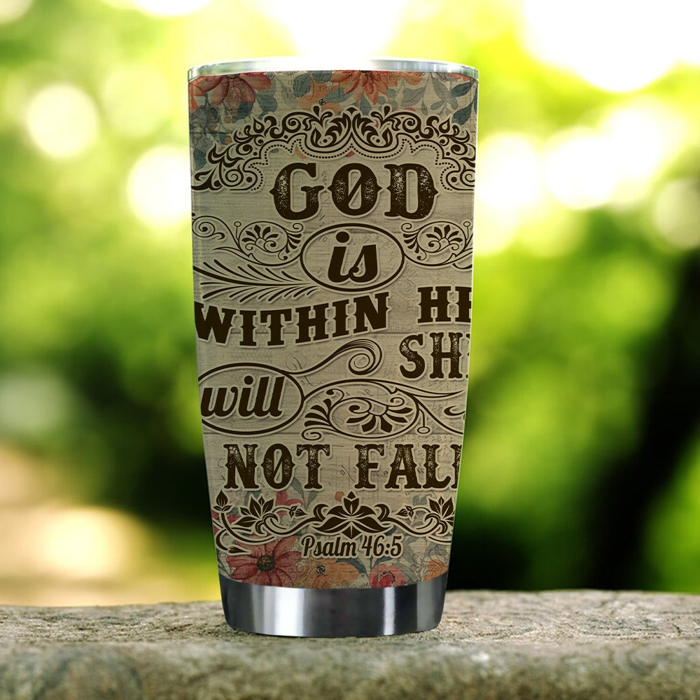 Personalized Woman Warrior God is Within Her She Will Not Fall Psalm 46:6 Tumbler