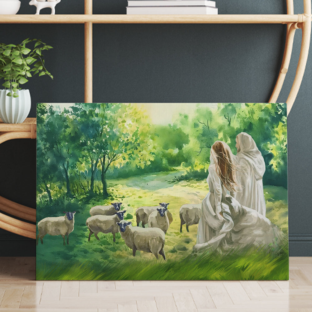 Walking with Jesus in the Garden of the Canvas Lambs Canvas Prints