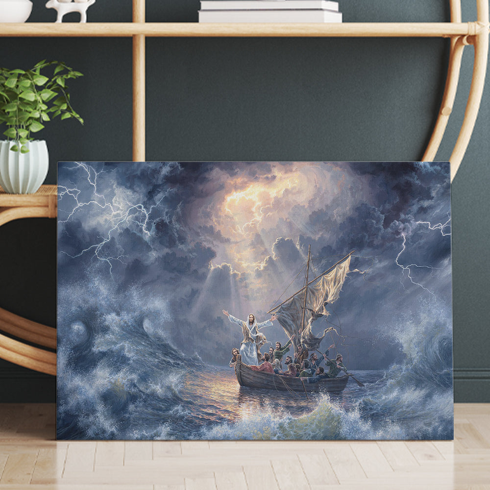 Jesus Calming Waves Of Sea Canvas Prints