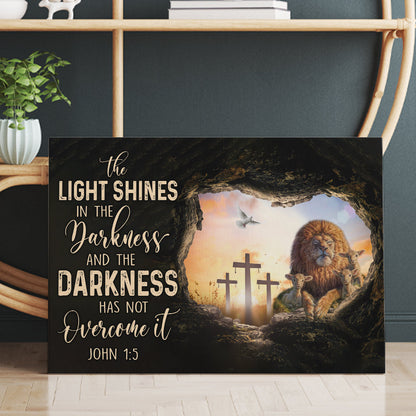 John 1:5 The Light Shines In The Darkness Lion Of Judah Lamb Of God Canvas Prints And Poster