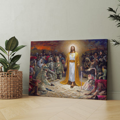 Jesus Christ Soldiers Praying Before The Lord for The Sins Committed Canvas Prints And Poster