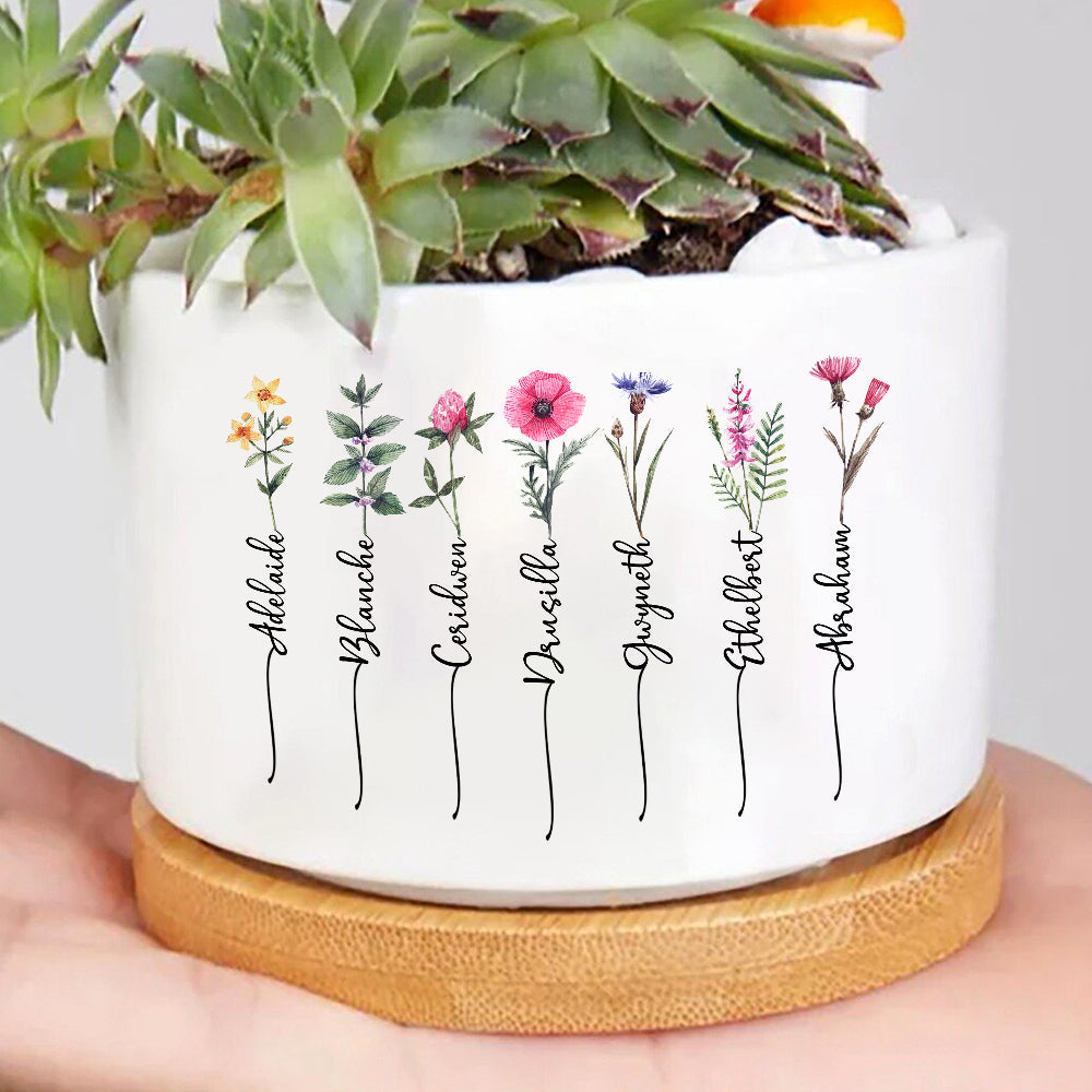 Personalized Family Birth Month Flowers Plant Pot