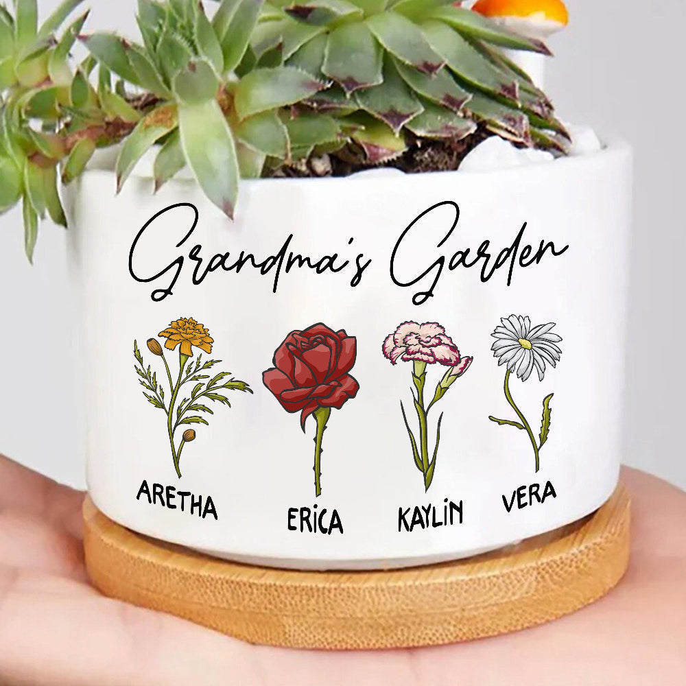 Personalized Grandma's Garden Custom Birth Month Flower Family Plant Pot