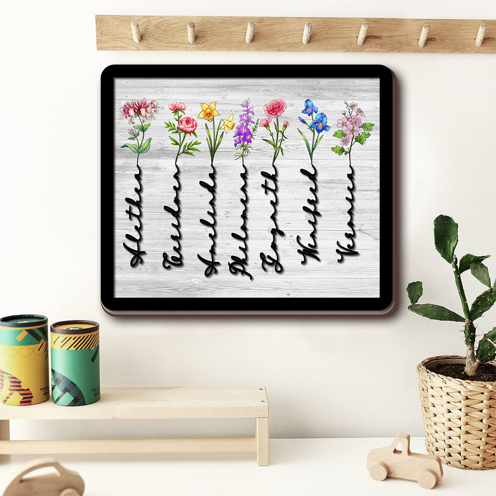 Personalized Family Birth Month Flowers, Grandma's Garden 2 Layers Wooden Plaque