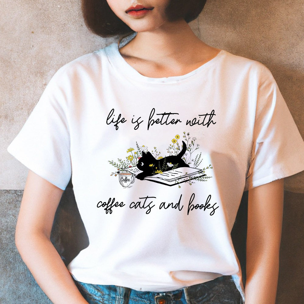 Fisker blive irriteret deformation Life Is Better With Coffee Cats And Books Cat T-Shirt, Gift for Book Lover,  Gift For Cat lover, coffee lover tshirts - Viralcitron