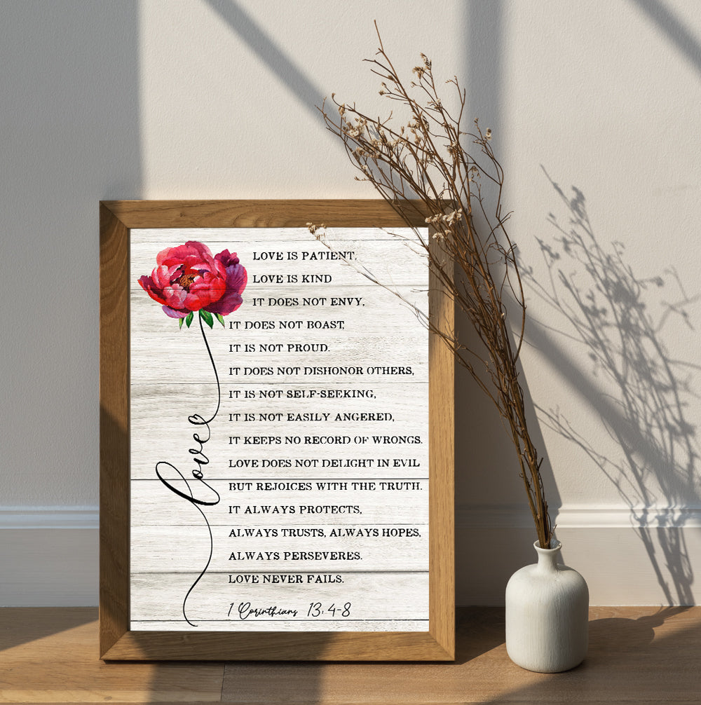 Love is Patient, Love is Kind, It Does Not Envy 1 Corinthians 13:4-8 Love Bible Canvas Prints