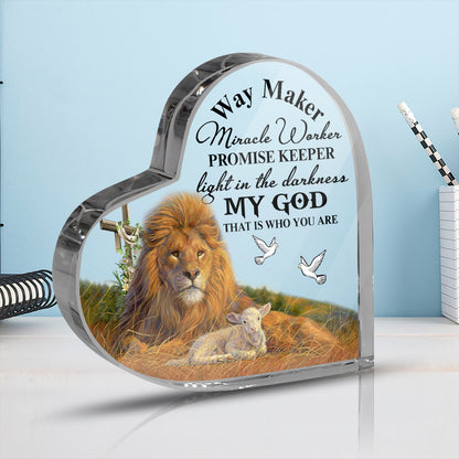 Way Maker Miracle Worker Lion and Lamb Heart Acrylic Plaque