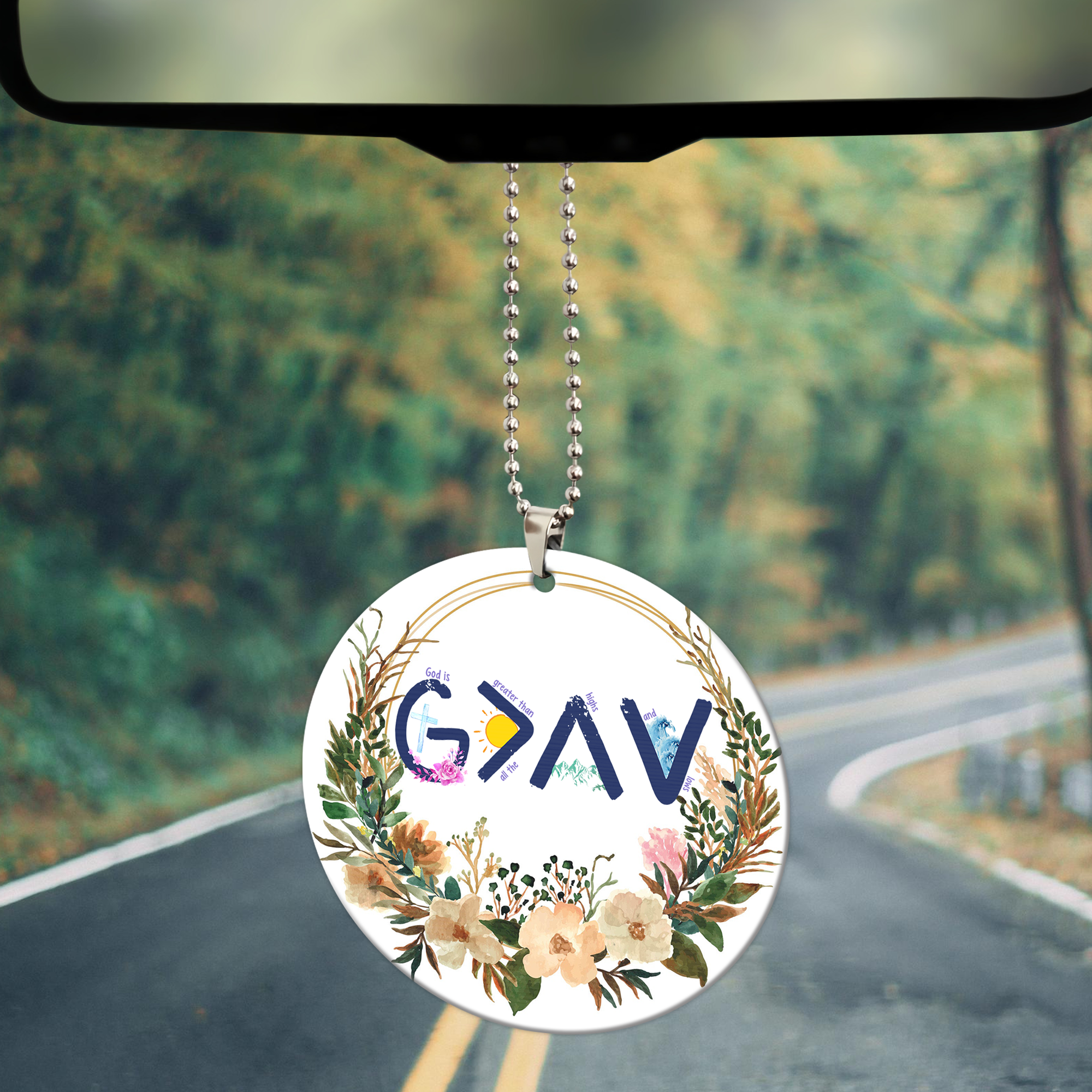 God Is Greater Than The Highs And Lows Circle Car Ornament (2 sided)