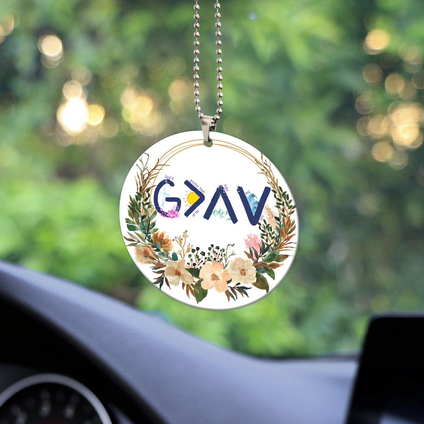 God Is Greater Than The Highs And Lows Circle Car Ornament (2 sided)