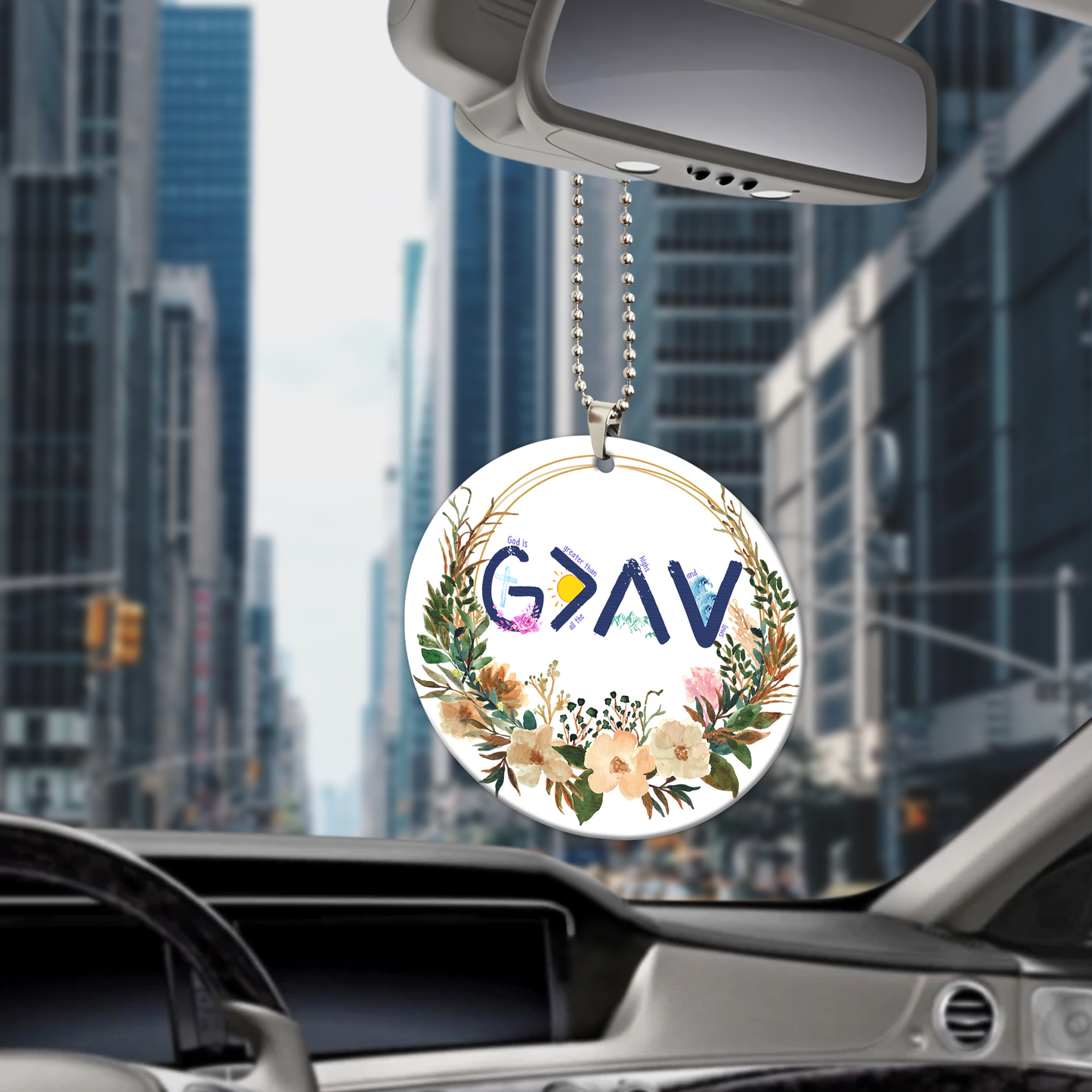 God Is Greater Than The Highs And Lows Circle Car Ornament (2 sided)