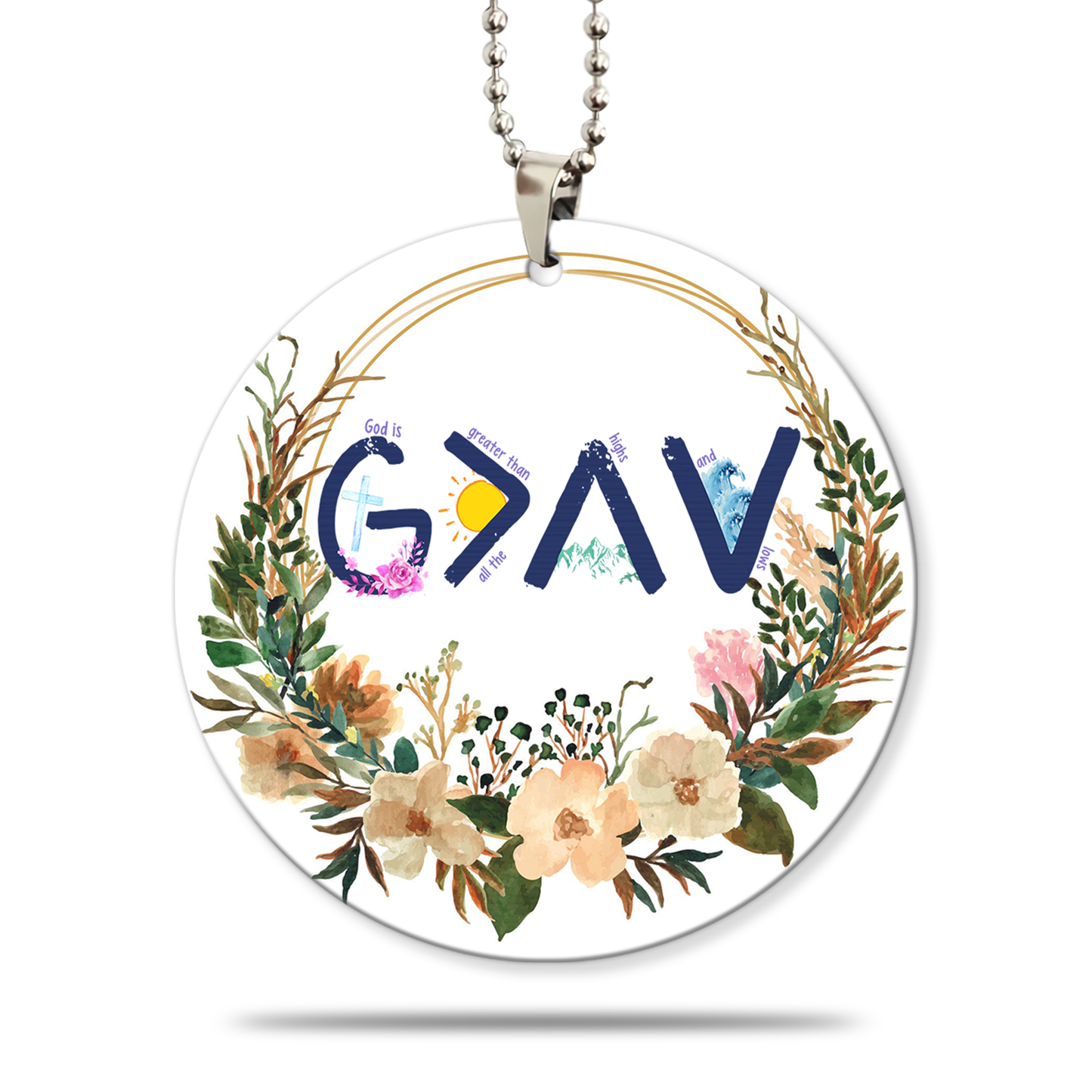 God Is Greater Than The Highs And Lows Circle Car Ornament (2 sided)