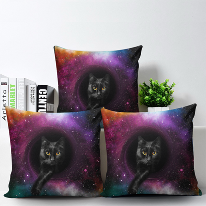 Black Cat Galaxy All-over Print Suede Throw Pillow