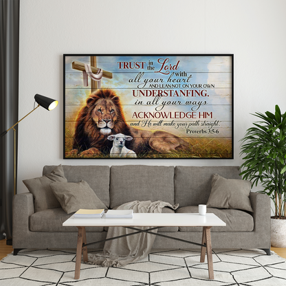 Poster Jesus Lion And Lamb Proverbs 3:5-6 Trust In The Lord With All Your Heart Christian