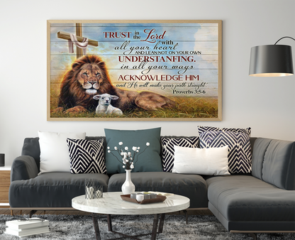 Poster Jesus Lion And Lamb Proverbs 3:5-6 Trust In The Lord With All Your Heart Christian