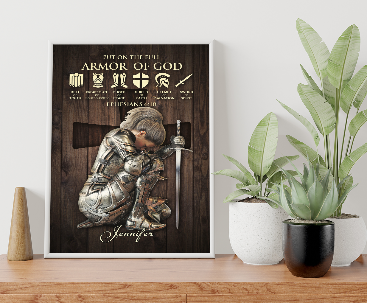 Personalized Woman Warrior of God Put On The Full Armor Of God Ephesians 6:10 Poster and Canvas