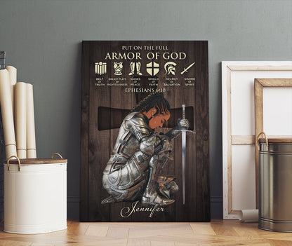 Personalized Black Girl, Black Woman Warrior of God Put On The Full Armor Of God Ephesians 6-10 Canvas Prints