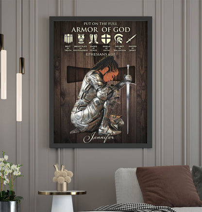 Personalized Black Woman Warrior Of God Put On The Full Armor of God Ephesians 6-10 Framed Matte Canvas