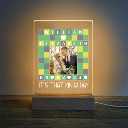 Personalized Couple Photo Anniversary It's That Kinda Day, Wordle Lover Gift Acrylic Plaque LED Light Night