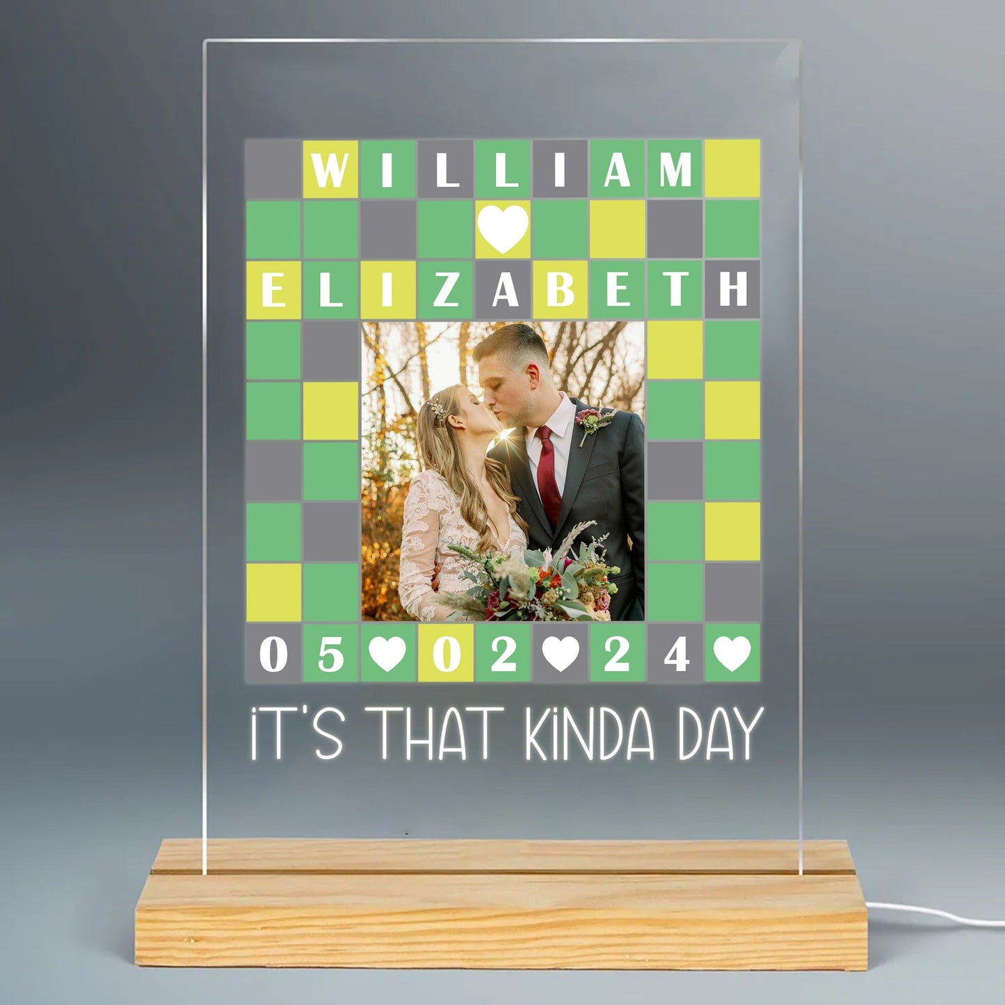 Personalized Couple Photo Anniversary It's That Kinda Day, Wordle Lover Gift Acrylic Plaque LED Light Night