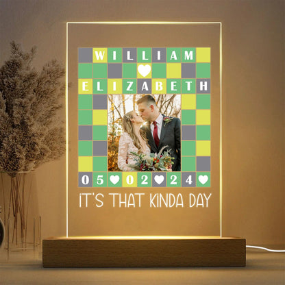 Personalized Couple Photo Anniversary It's That Kinda Day, Wordle Lover Gift Acrylic Plaque LED Light Night