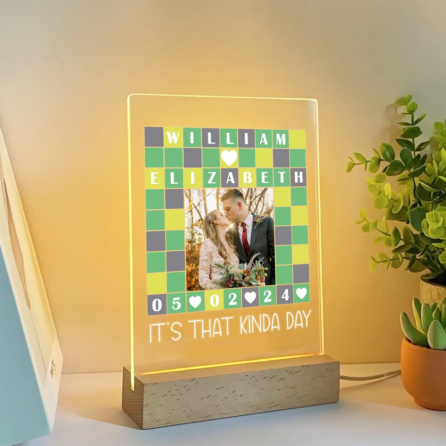 Personalized Couple Photo Anniversary It's That Kinda Day, Wordle Lover Gift Acrylic Plaque LED Light Night