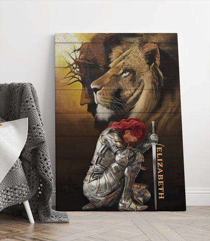 Personalized Custom Name, Skin Tone And Hairstyles Woman Warrior of God, Armor Jesus Lion Warrior Woman Canvas