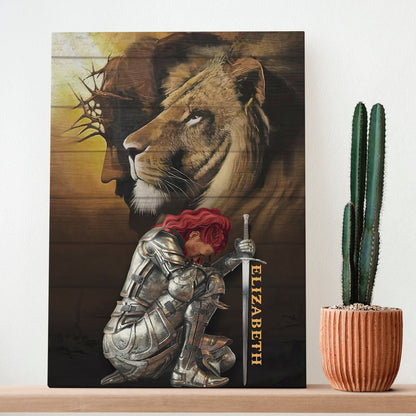 Personalized Custom Name, Skin Tone And Hairstyles Woman Warrior of God, Armor Jesus Lion Warrior Woman Canvas