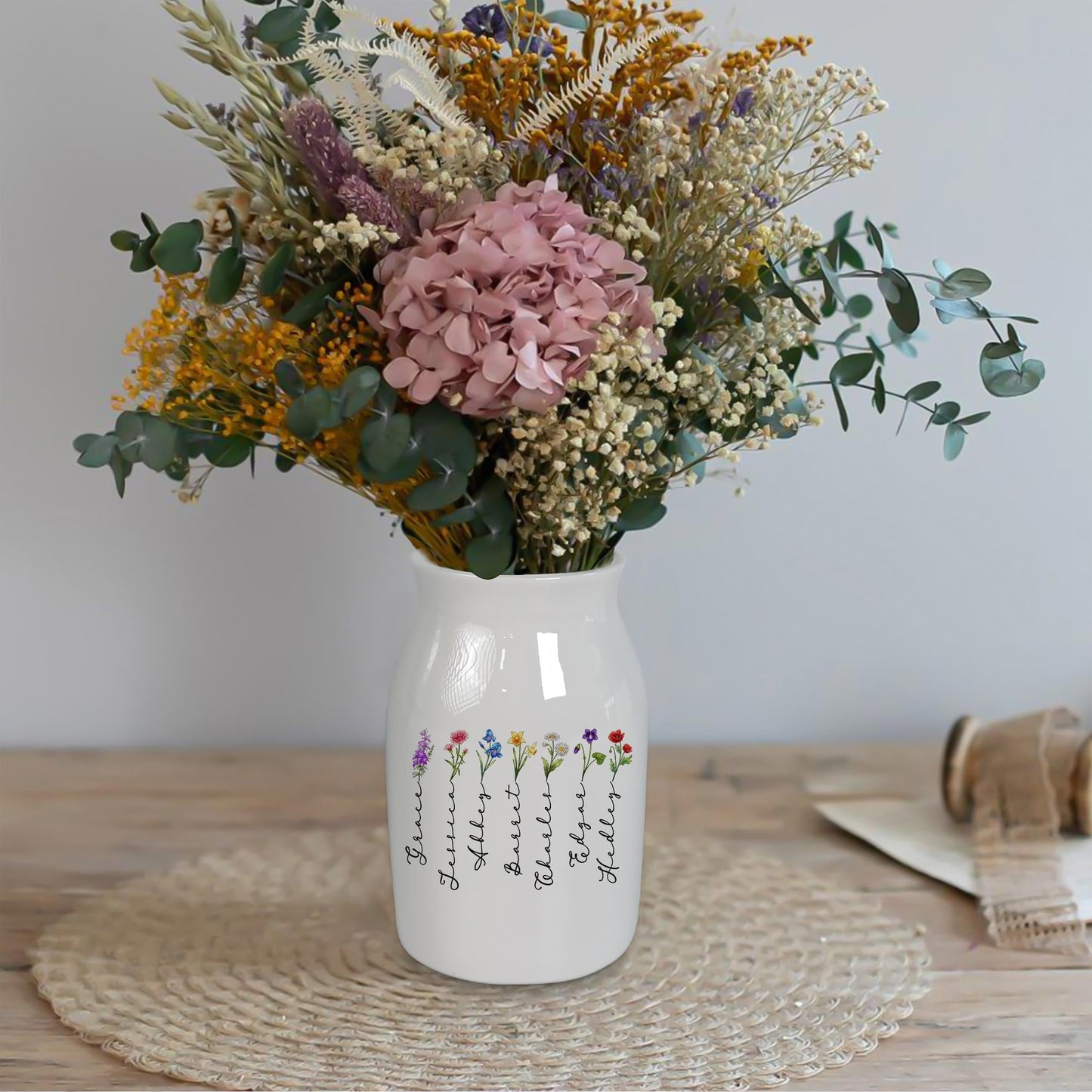 Personalized Family Birth Month Flowers, Grandma's Garden Flower Vase