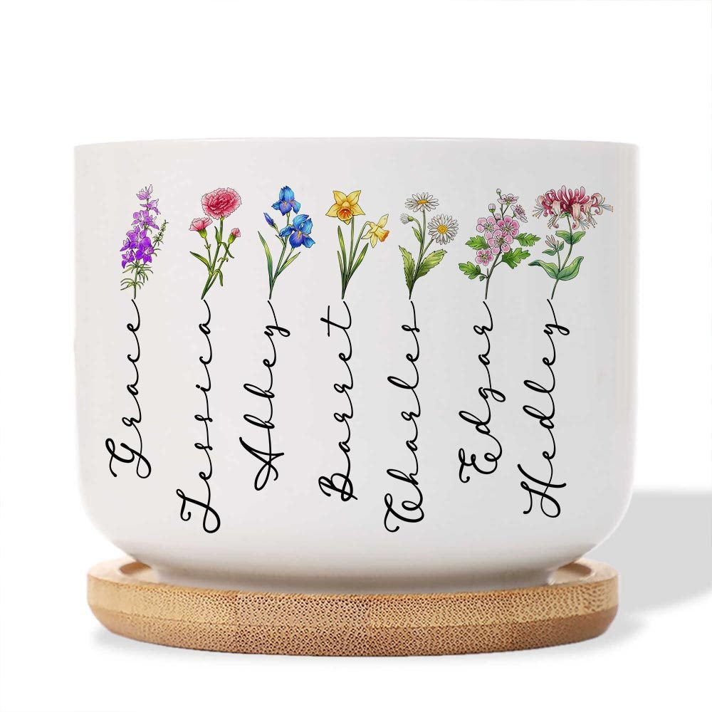 Personalized Family Birth Month Flowers, Grandma's Garden Plant Pot