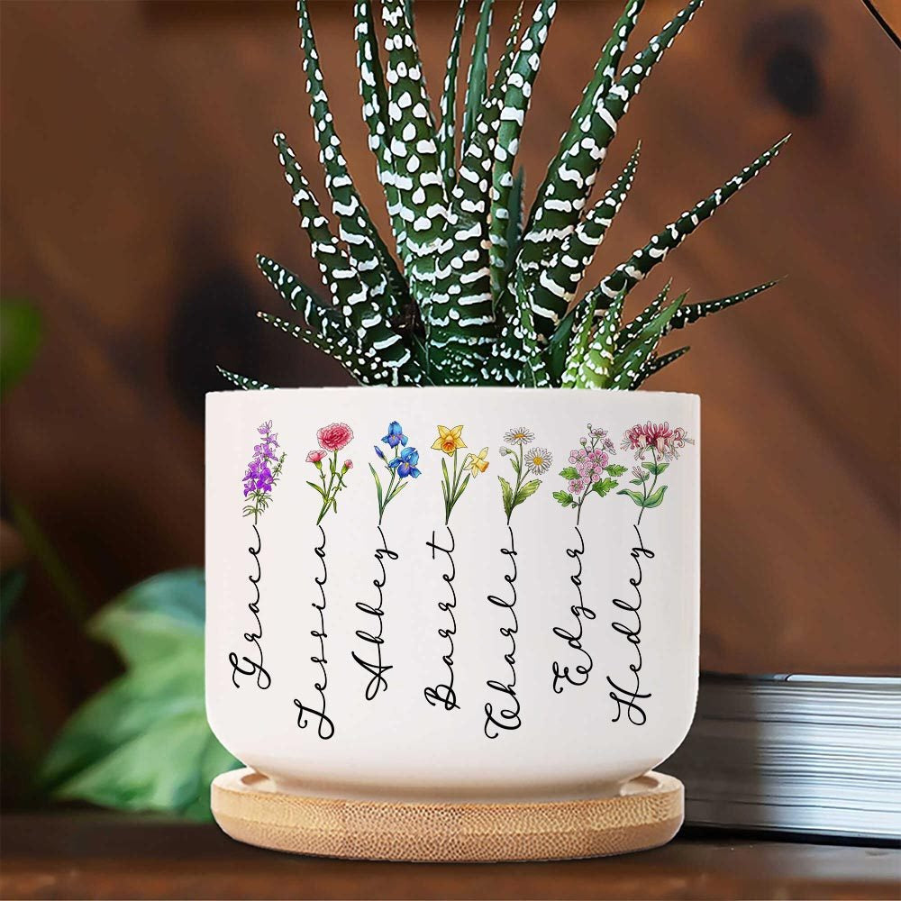 Personalized Family Birth Month Flowers, Grandma's Garden Plant Pot