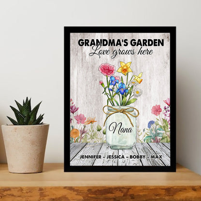 Personalized Grandma's Garden Custom Birth Month Flower Family Love Grows Here Poster Canvas