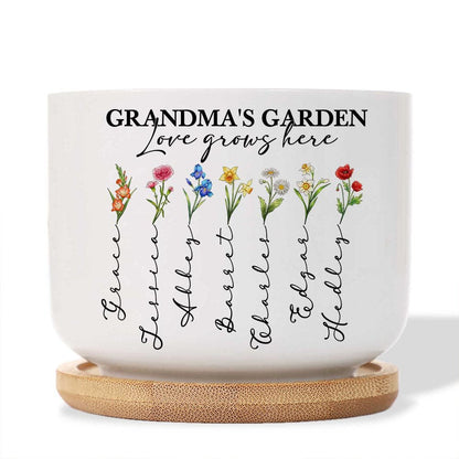 Personalized Grandma's Garden, Custom Birth Month Flower Family Love Grows Here Plant Pot