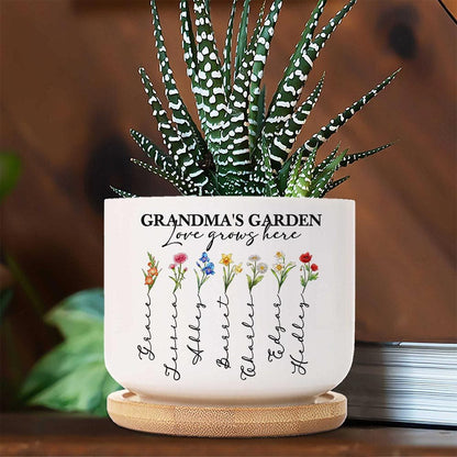 Personalized Grandma's Garden, Custom Birth Month Flower Family Love Grows Here Plant Pot