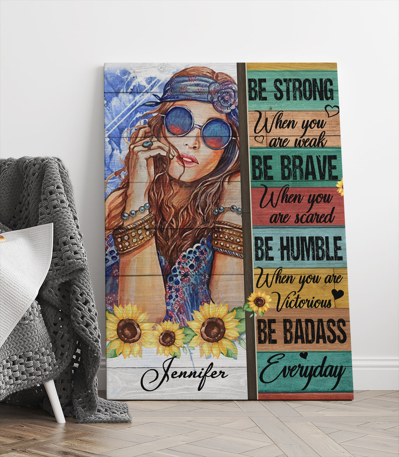 Personalized Hippie Girl Canvas Be Strong When You are Weak