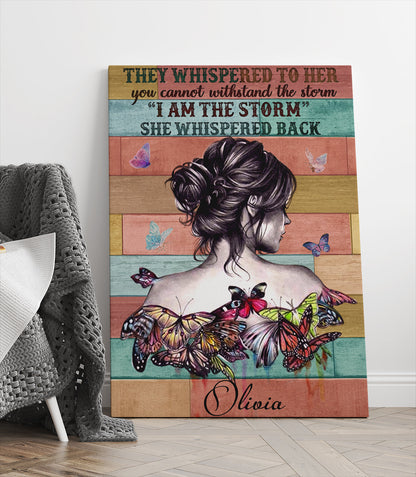 Personalized Hippie Girl Poster Personalized Hippie Girl Poster and Canvas They Whispered to her You Can't Withstand The Storm Poster And Canvas
