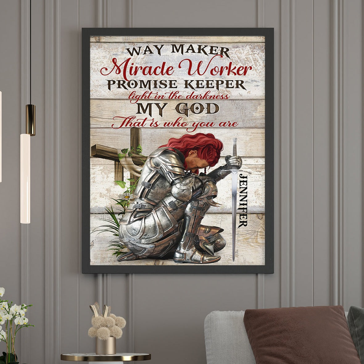 Personalized Woman Warrior Of God way Maker Miracle Worker Promise Keeper Light In The Darkness My God That Is What You Are Poster And Canvas