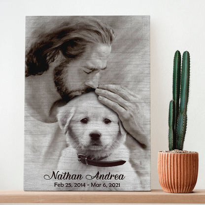 Personalized Custom Photo, Name And Date Safe In God's Hand Gift For Loss Of Dog Canvas