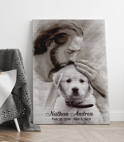 Personalized Custom Photo, Name And Date Safe In God's Hand Gift For Loss Of Dog Canvas