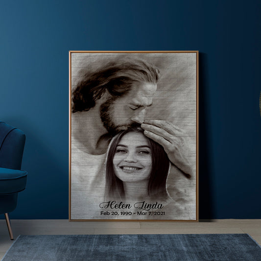 Personalized Custom Photo, Name And Date Safe In God's Hand Gift For Loss Loved One Poster