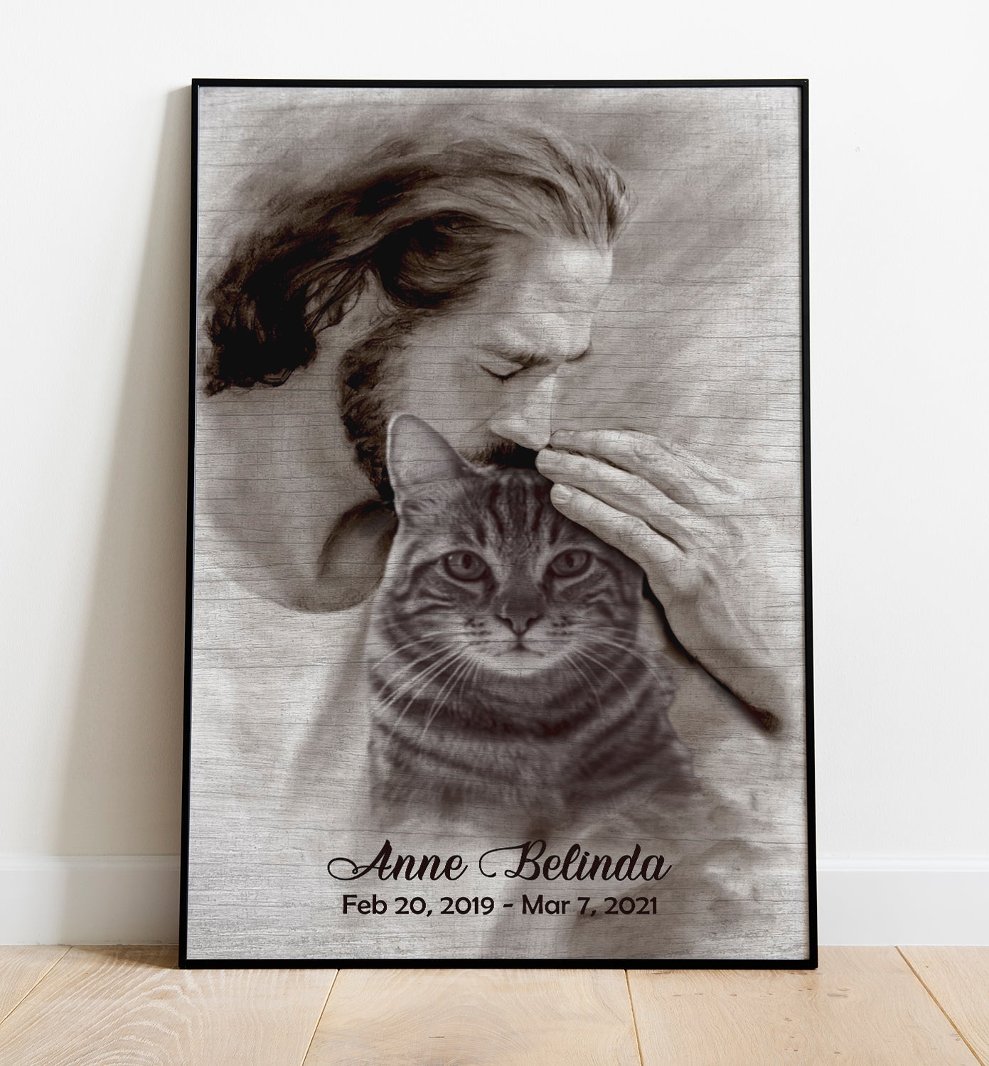 Personalized Custom Photo, Name And Date Safe In God's Hand Gift For Loss Of Cat Poster and Canvas