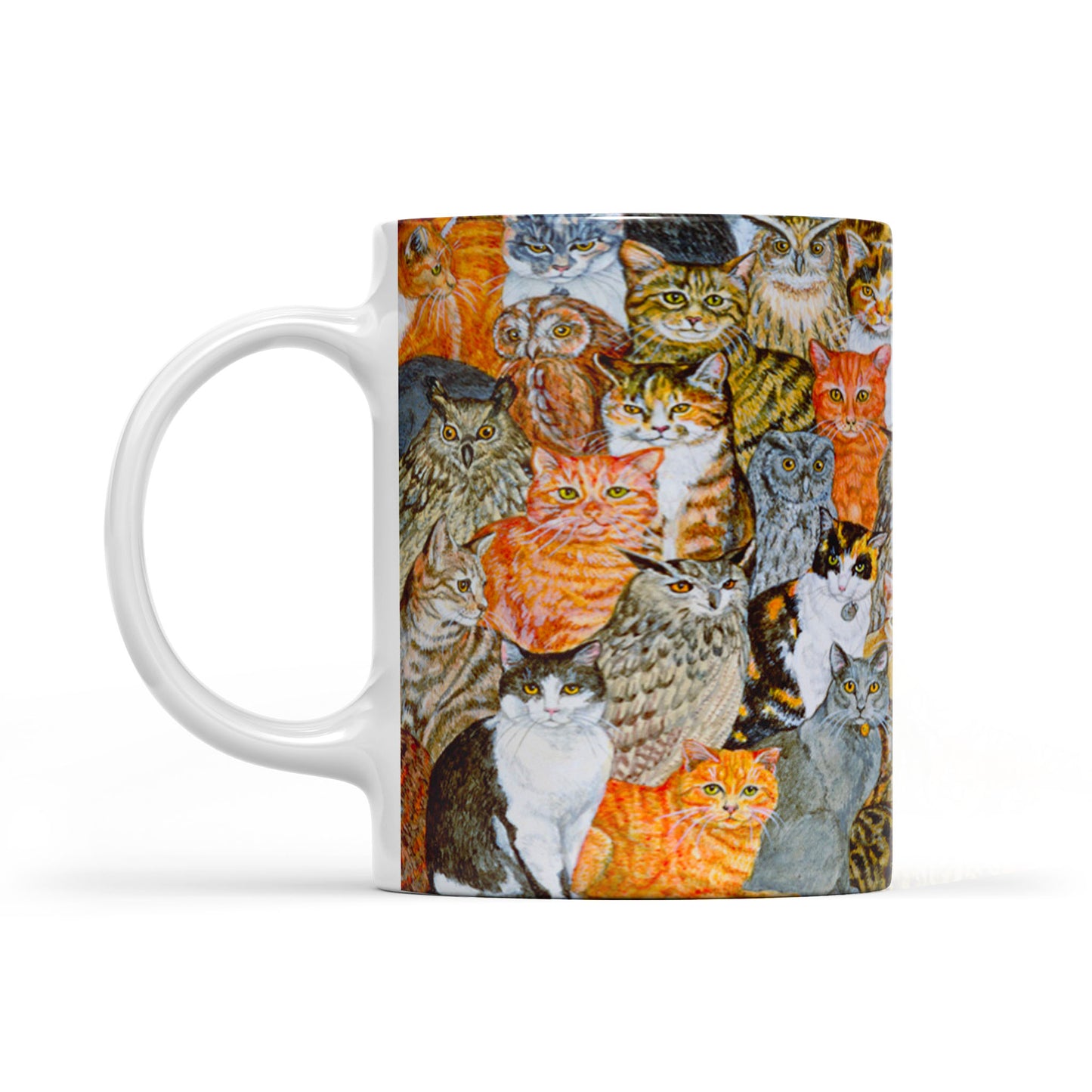 Cats and Owls Artwork White Edge-to-Edge Mug