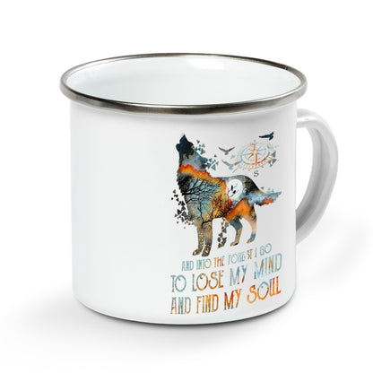 Campfire Mug Wolf Camping and into the forest i go to lose my mind and find my soul