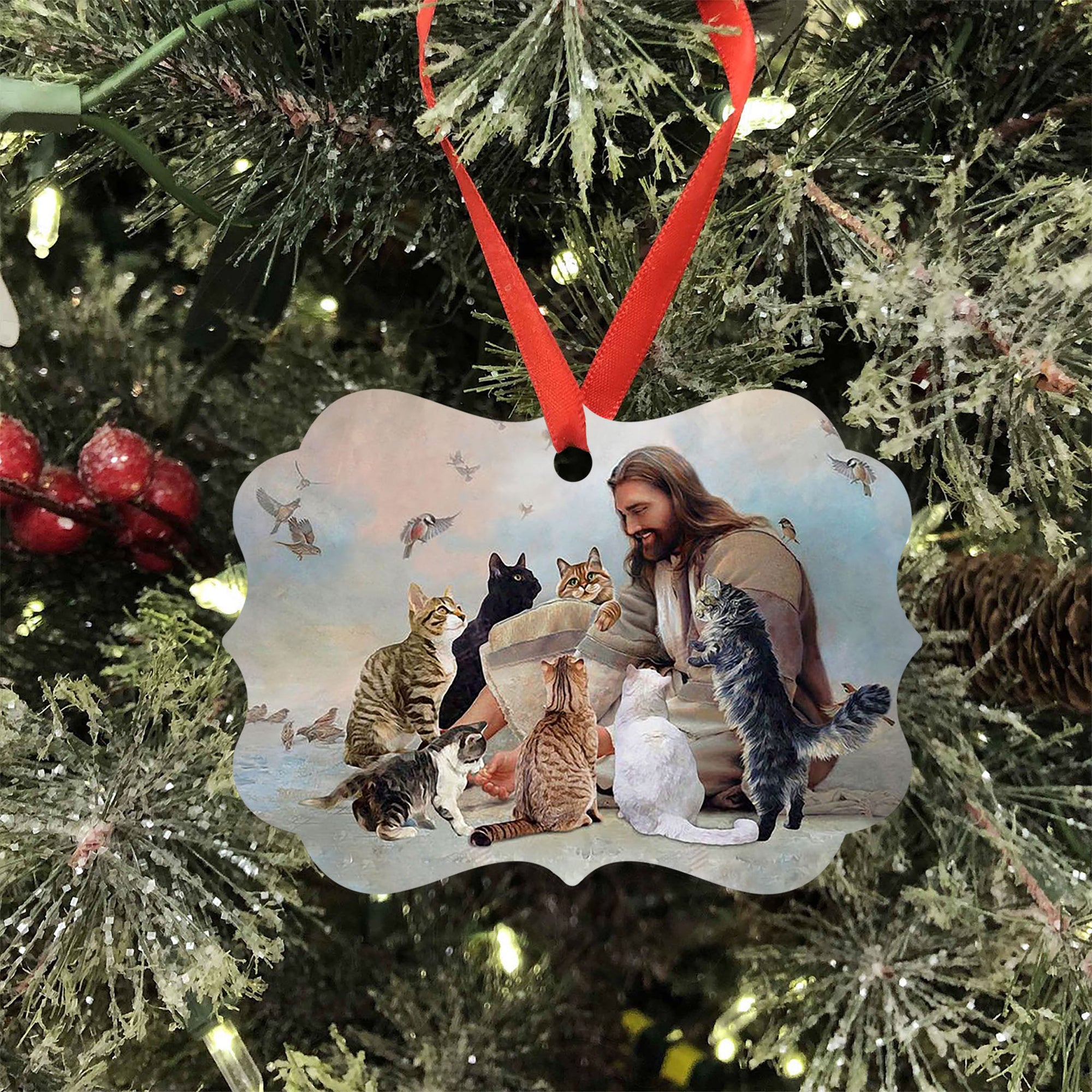 God Surrounded By Cats Angels Medallion Metal Ornament